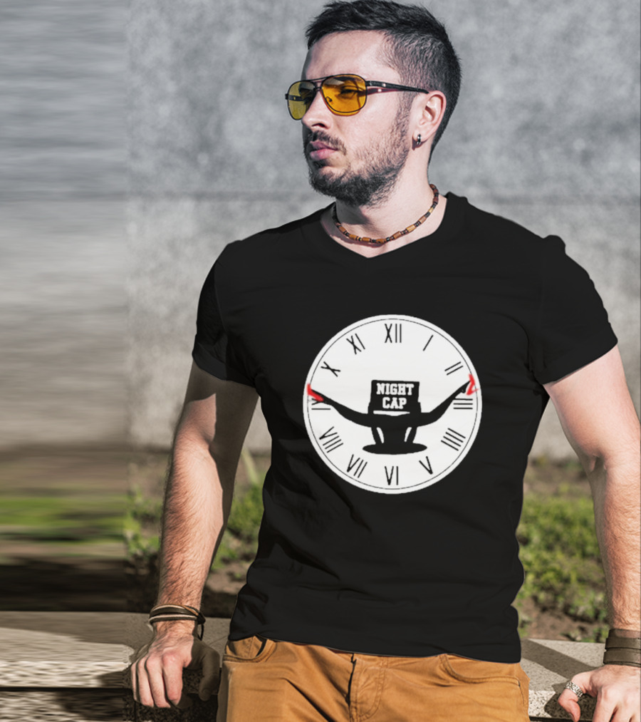 Night Cap Clock Roman Numerals Quarter To Three T-Shirt