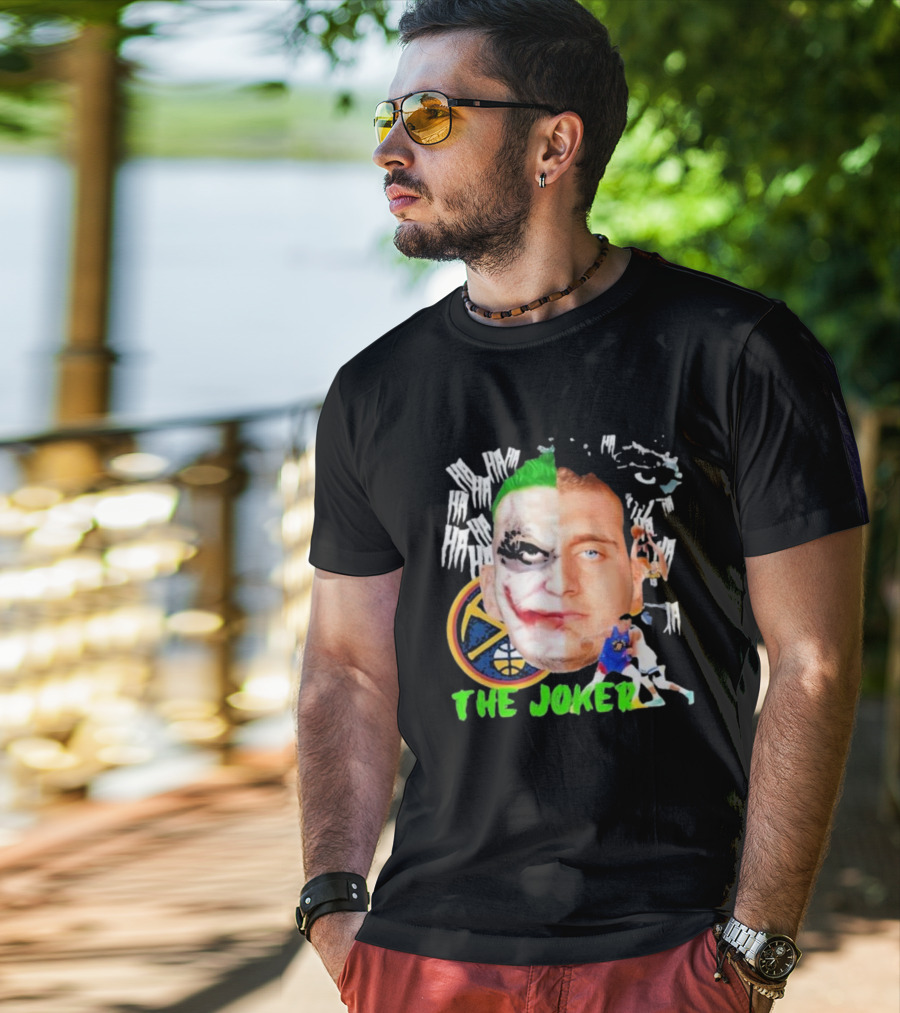 Nikola Jokic The Joker Face Featuring Denver Nuggets Basketball References T-Shirt