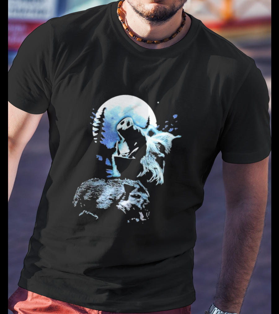 Wild Boar Howling At The Moon Men’s Forest Night Scene T-Shirt