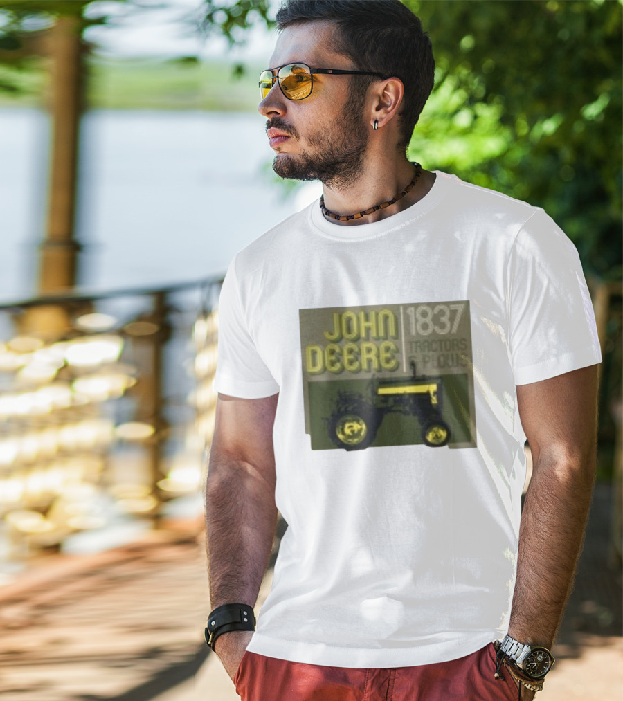 John Deere 1837 Tractors Plows Vintage Logo With Green Tractor Iconic T-Shirt