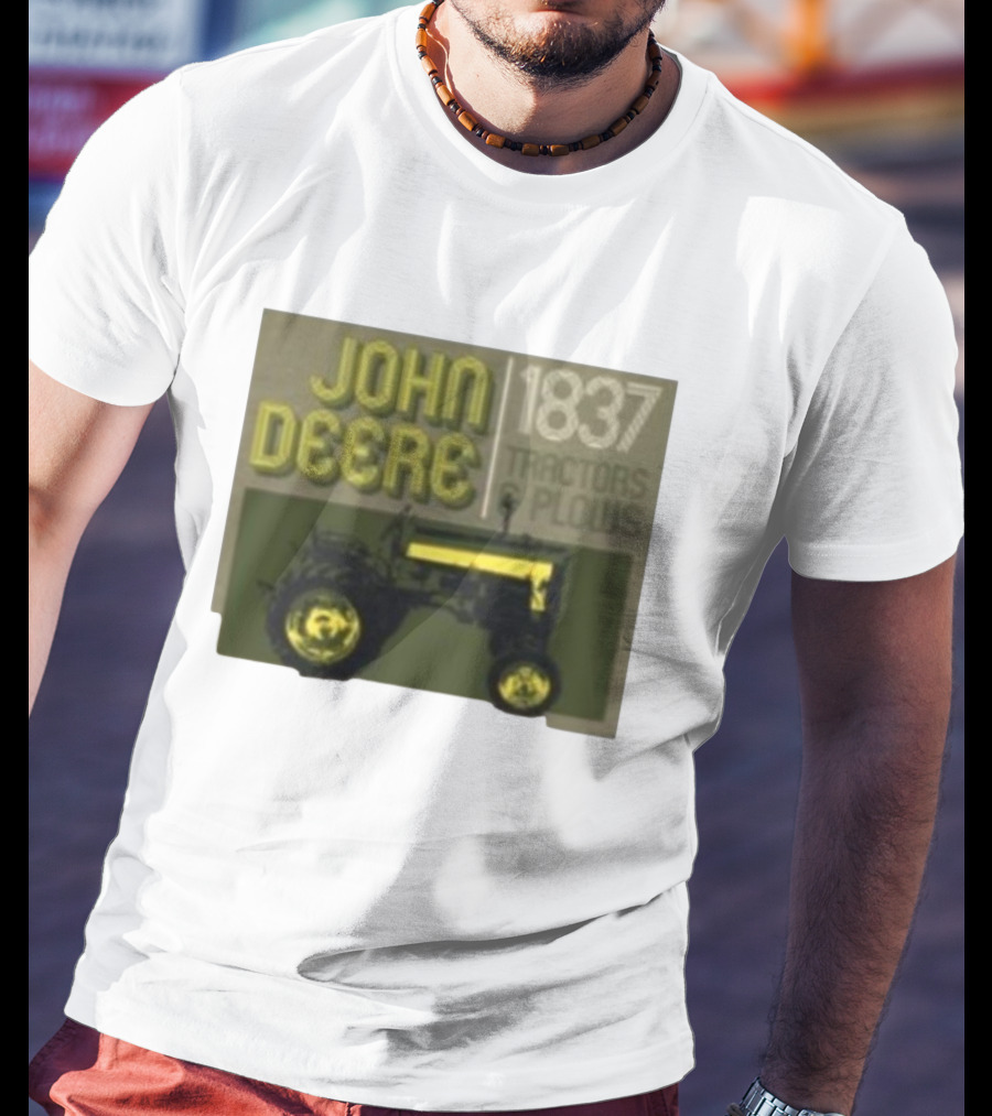 John Deere 1837 Tractors Plows Vintage Logo With Green Tractor Iconic T-Shirt