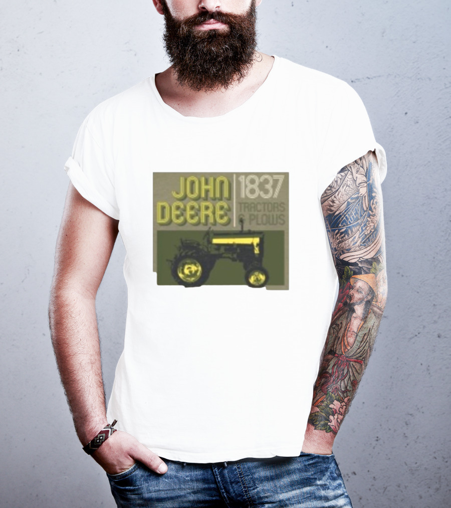John Deere 1837 Tractors Plows Vintage Logo With Green Tractor Iconic T-Shirt