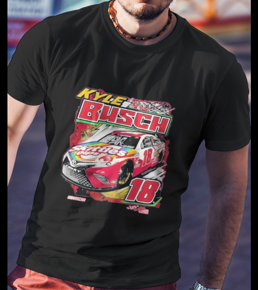 Kyle Busch Joe Gibbs NASCAR Skittles Pops 18 Racing Team Collection Backstretch Driver T-Shirt