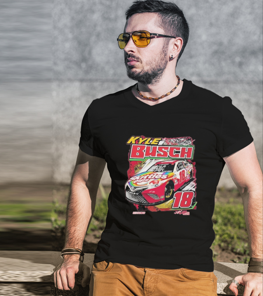 Kyle Busch Joe Gibbs NASCAR Skittles Pops 18 Racing Team Collection Backstretch Driver T-Shirt