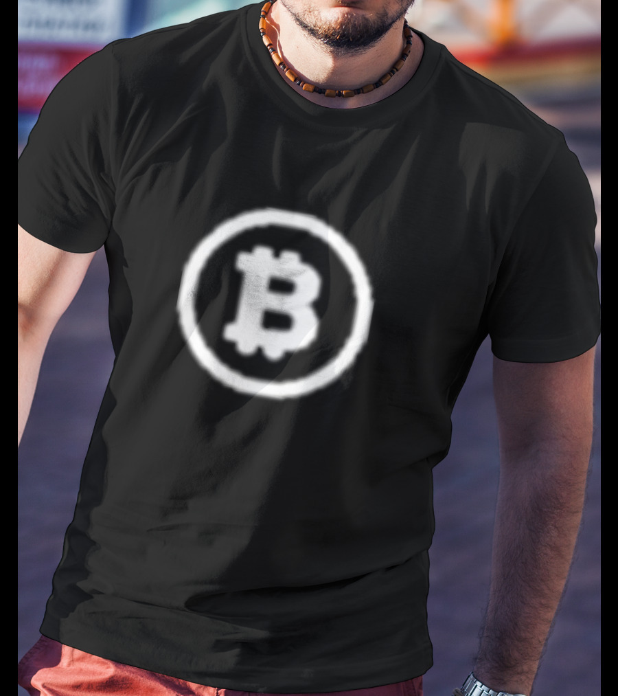Michael Saylor Wearing Bitcoin Symbol Cryptocurrency T-Shirt