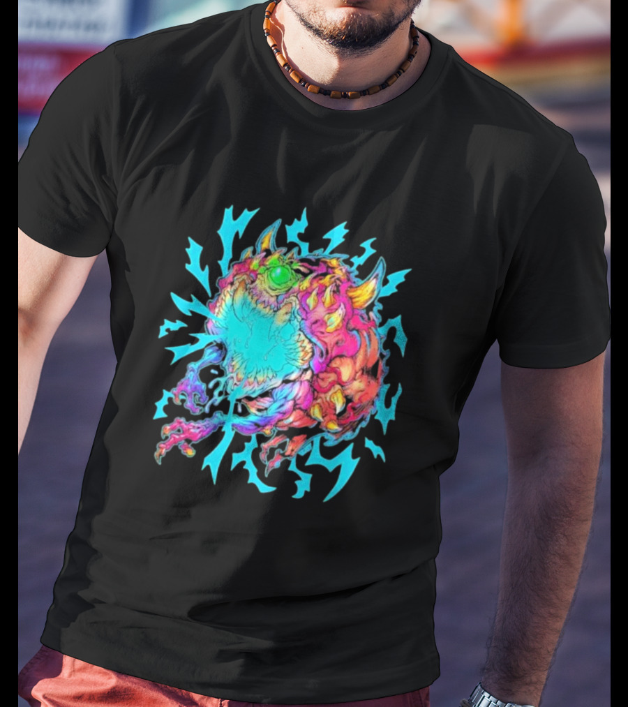 Doom Cacodemon Beast Wreck Neon Monster Explosion T-Shirt