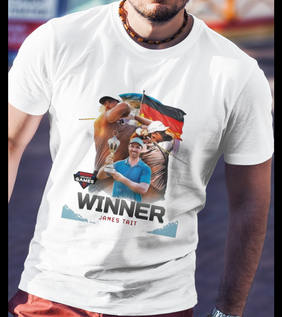 Long Drive Games Winner James Tait With Trophy And German Flag Background T-Shirt