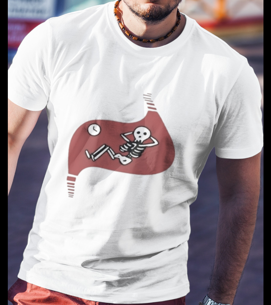 Falins Stomach Skeleton Relaxing Inside Red Shape T-Shirt