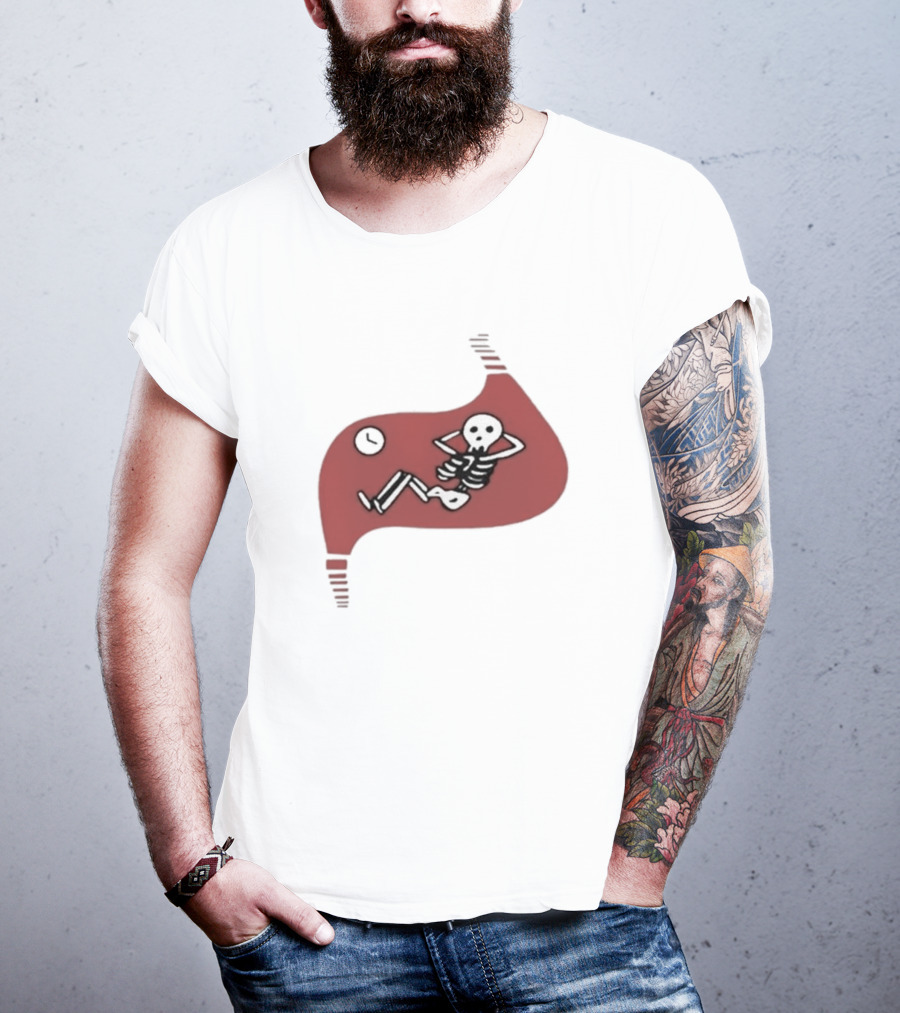 Falins Stomach Skeleton Relaxing Inside Red Shape T-Shirt