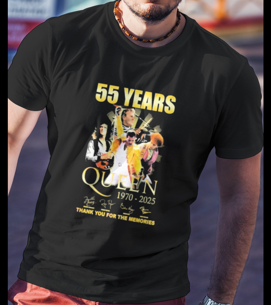 55 Years Queen 1970-2025 Thank You For The Memories Signatures Band Collage T-Shirt