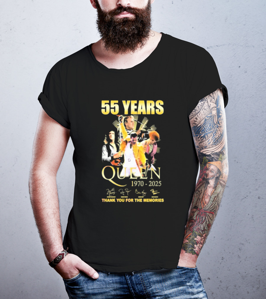 55 Years Queen 1970-2025 Thank You For The Memories Signatures Band Collage T-Shirt
