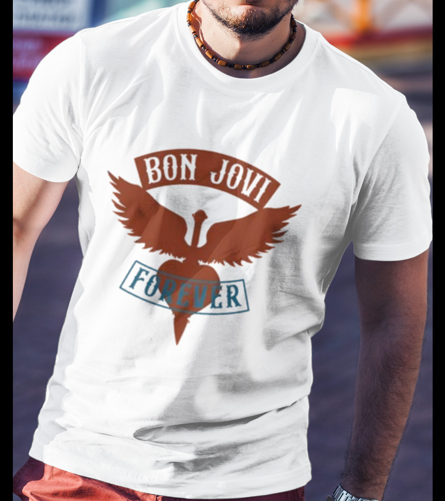 Bon Jovi Forever Winged Heart Patch Steel T-Shirt
