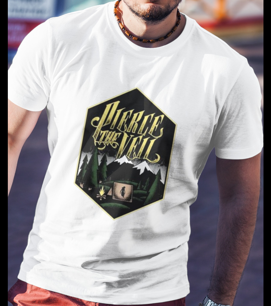 Pierce The Veil Mountain Tent Campfire Forest Scene T-Shirt