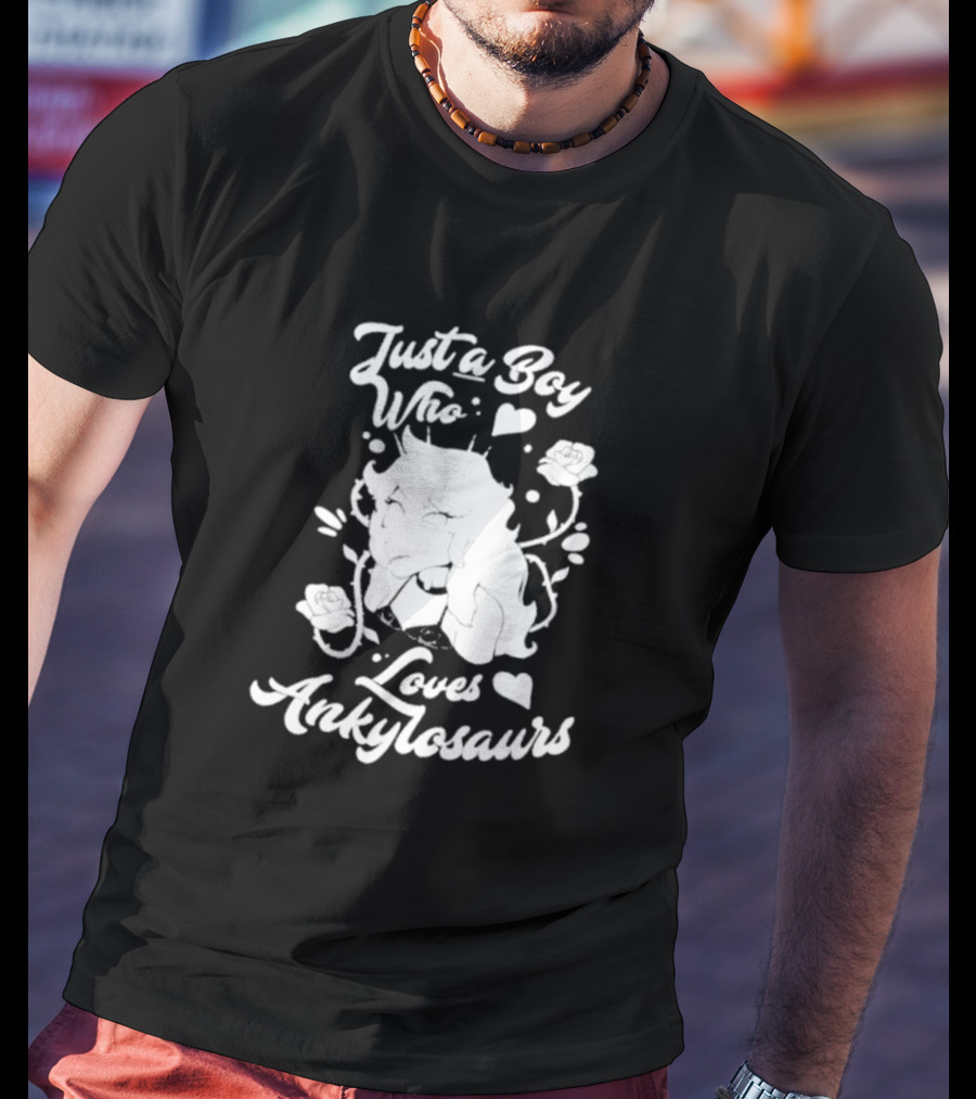 Just A Boy Who Loves Ankylosaurs With Cartoon Character And Flowers T-Shirt