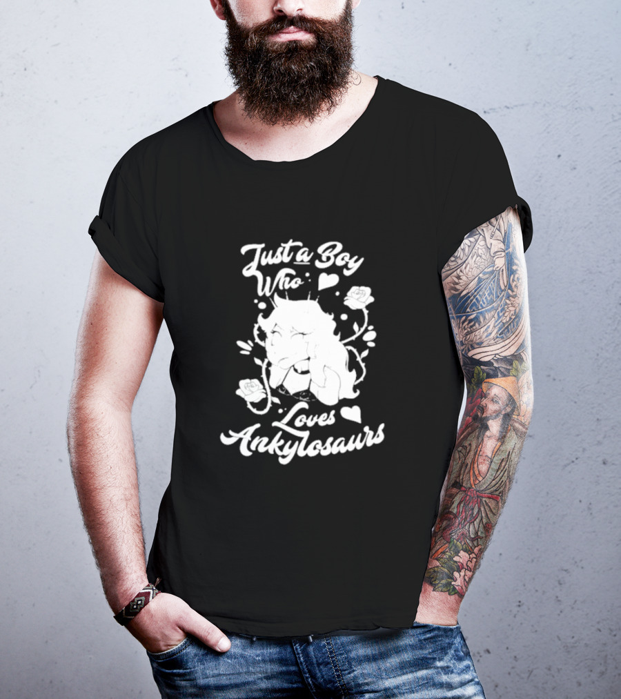 Just A Boy Who Loves Ankylosaurs With Cartoon Character And Flowers T-Shirt
