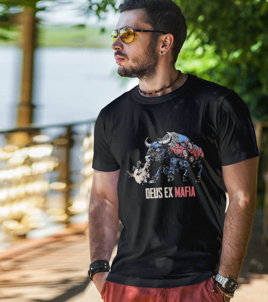 Deus Ex Mafia Volume 15 5 Stylized Bison Graphic With Steam And Mechanical Features T-Shirt
