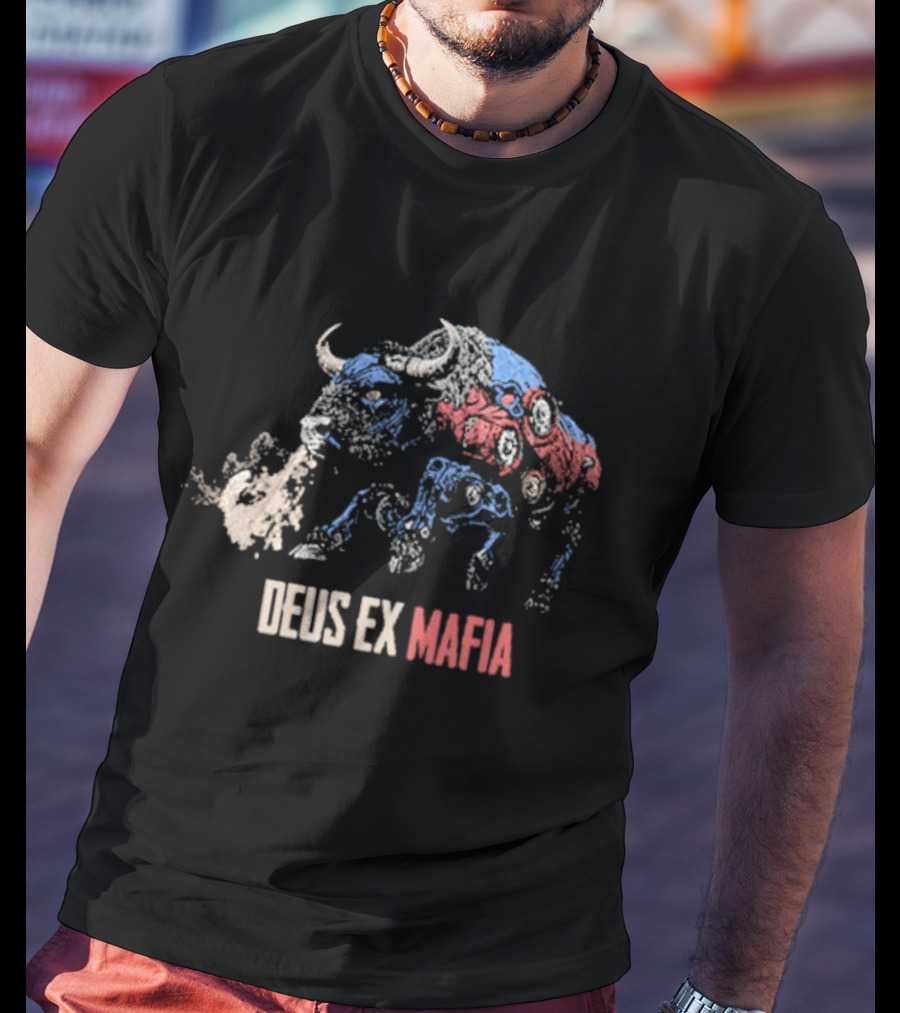 Deus Ex Mafia Volume 15 5 Stylized Bison Graphic With Steam And Mechanical Features T-Shirt