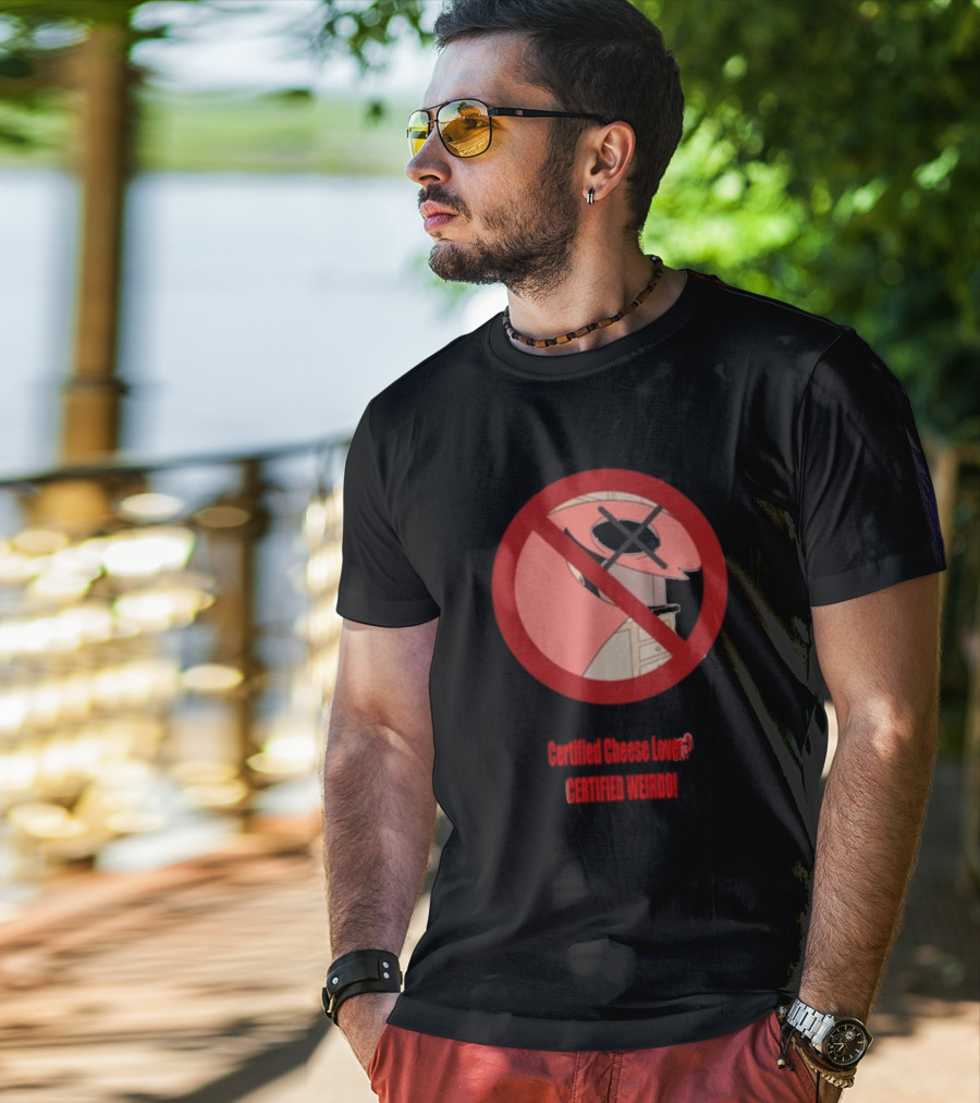 Certified Cheese Lover Certified Weirdo Dj Spitz No Face Silhouette In Red Circle T-Shirt