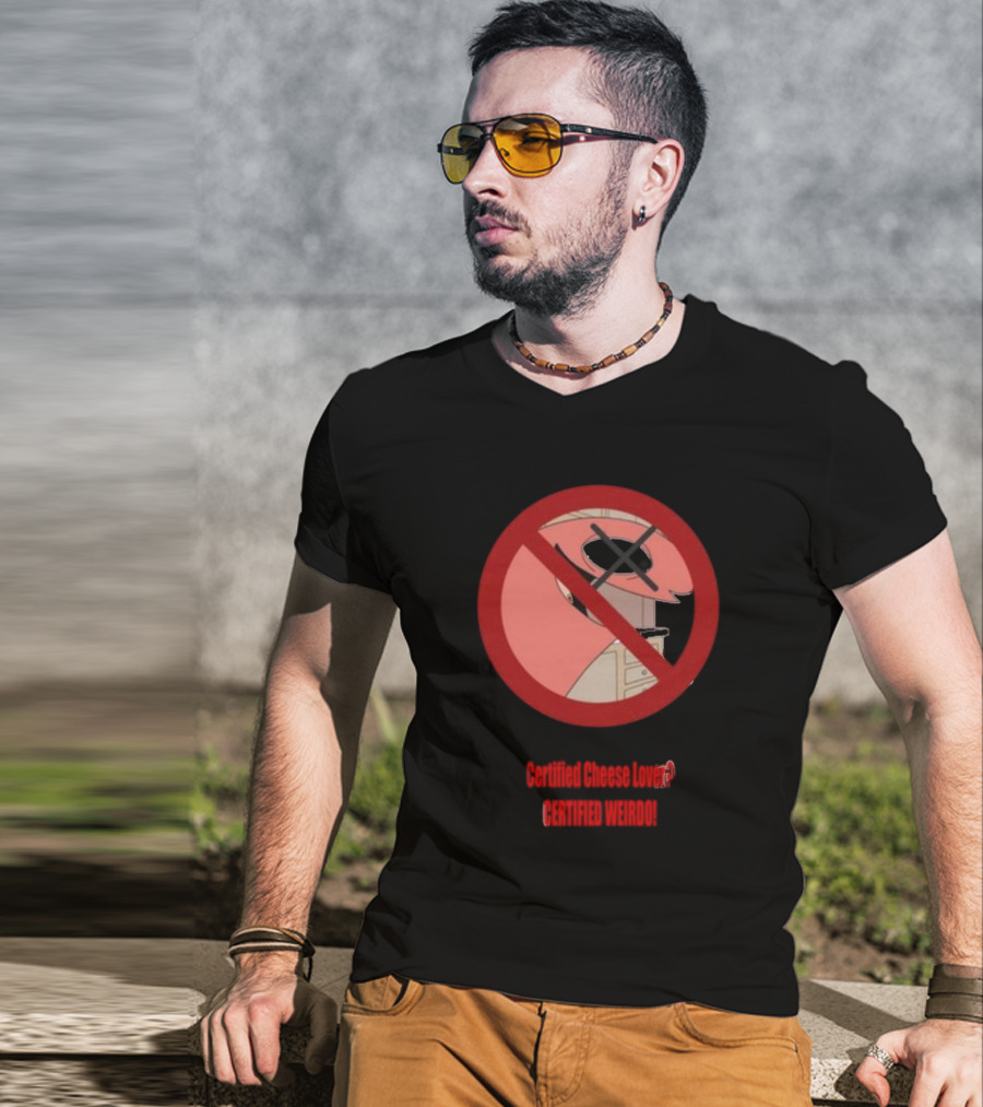Certified Cheese Lover Certified Weirdo Dj Spitz No Face Silhouette In Red Circle T-Shirt