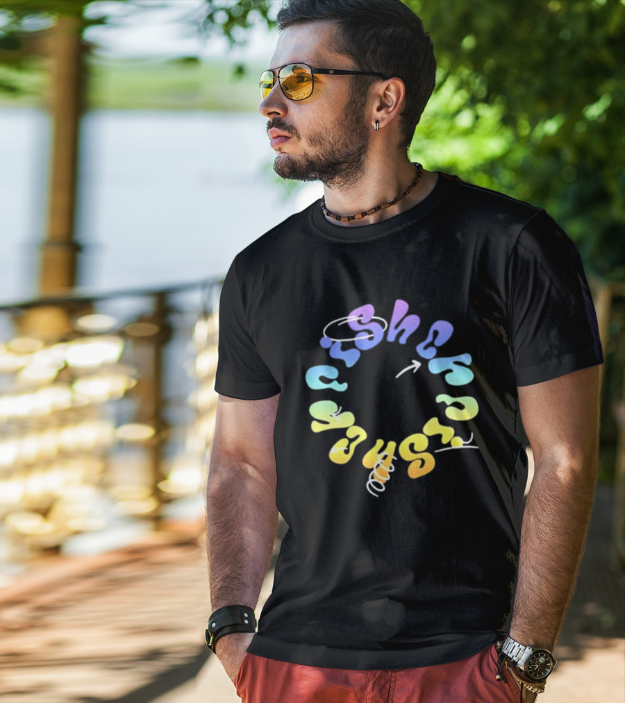 Fisher Black Rainbow Trippy Spiral Typography T-Shirt