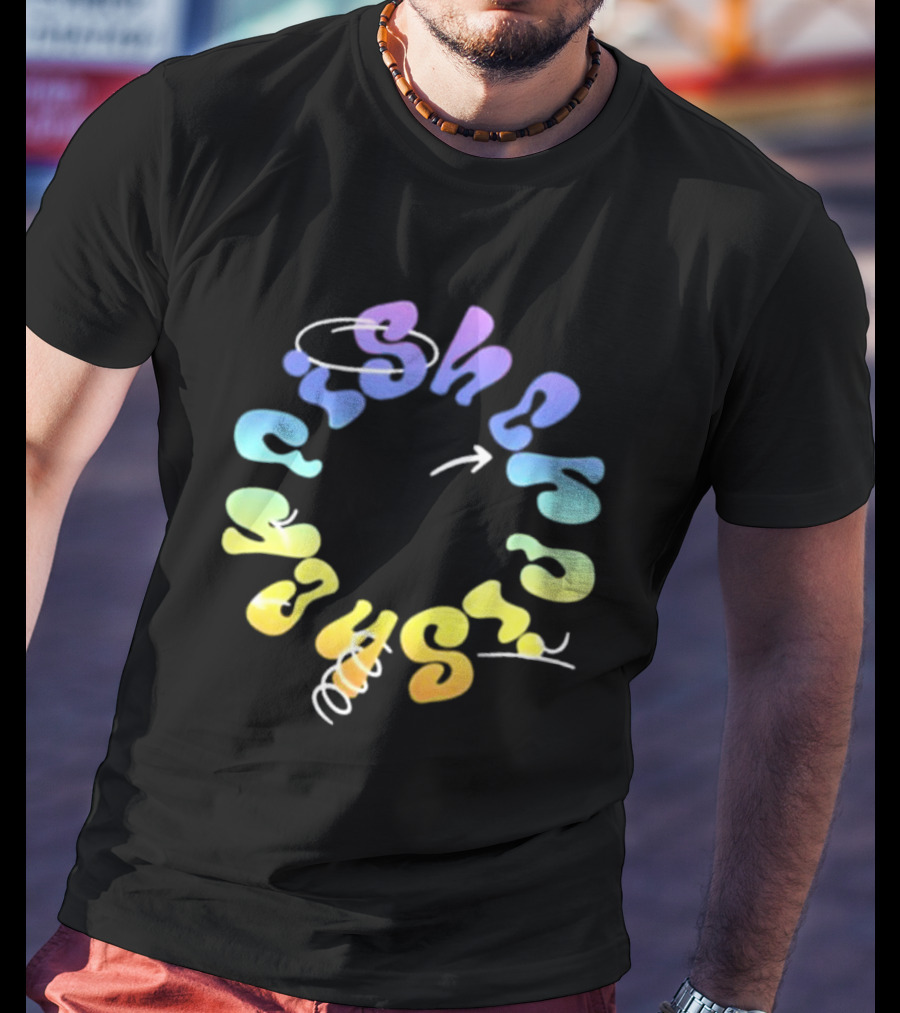 Fisher Black Rainbow Trippy Spiral Typography T-Shirt