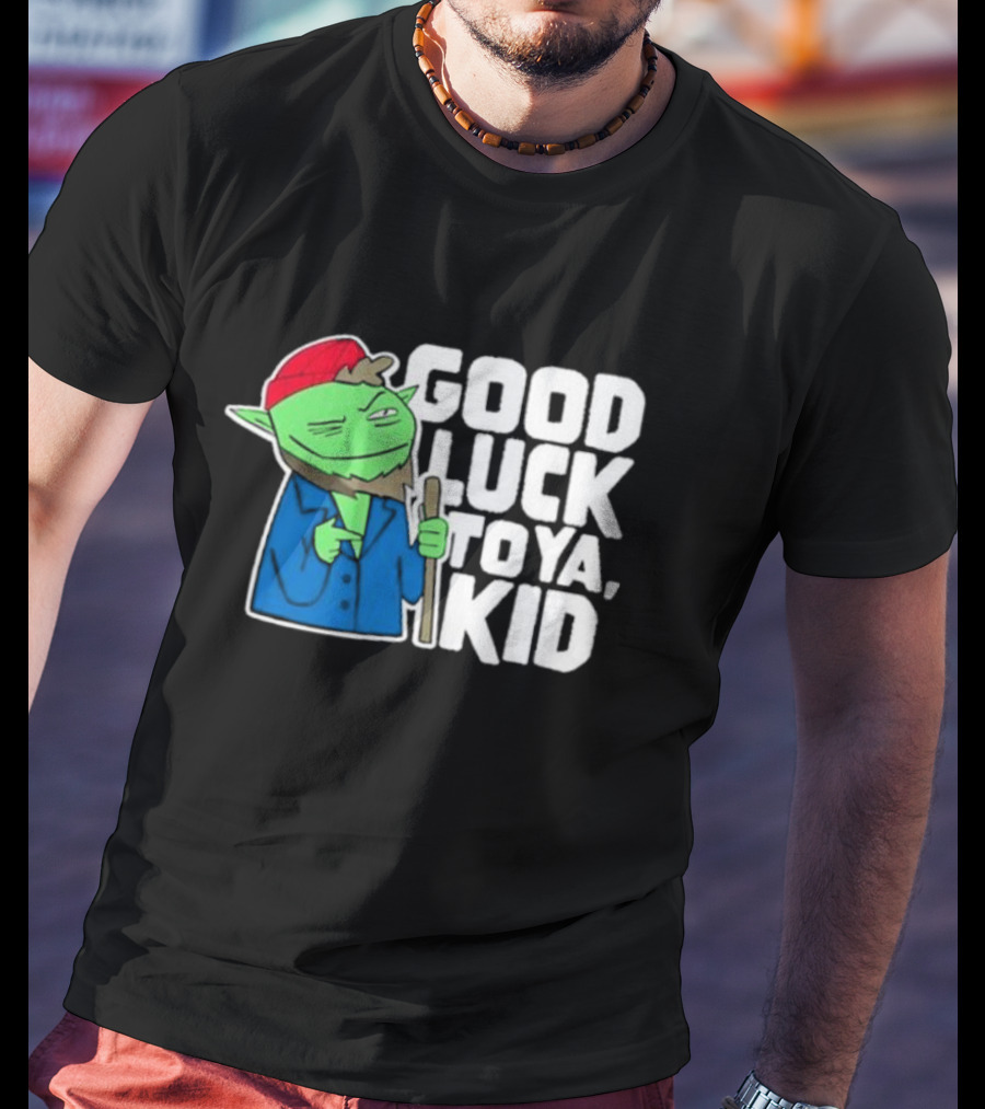 Good Luck To Ya Kid Green Character With Red Hat And Stick T-Shirt