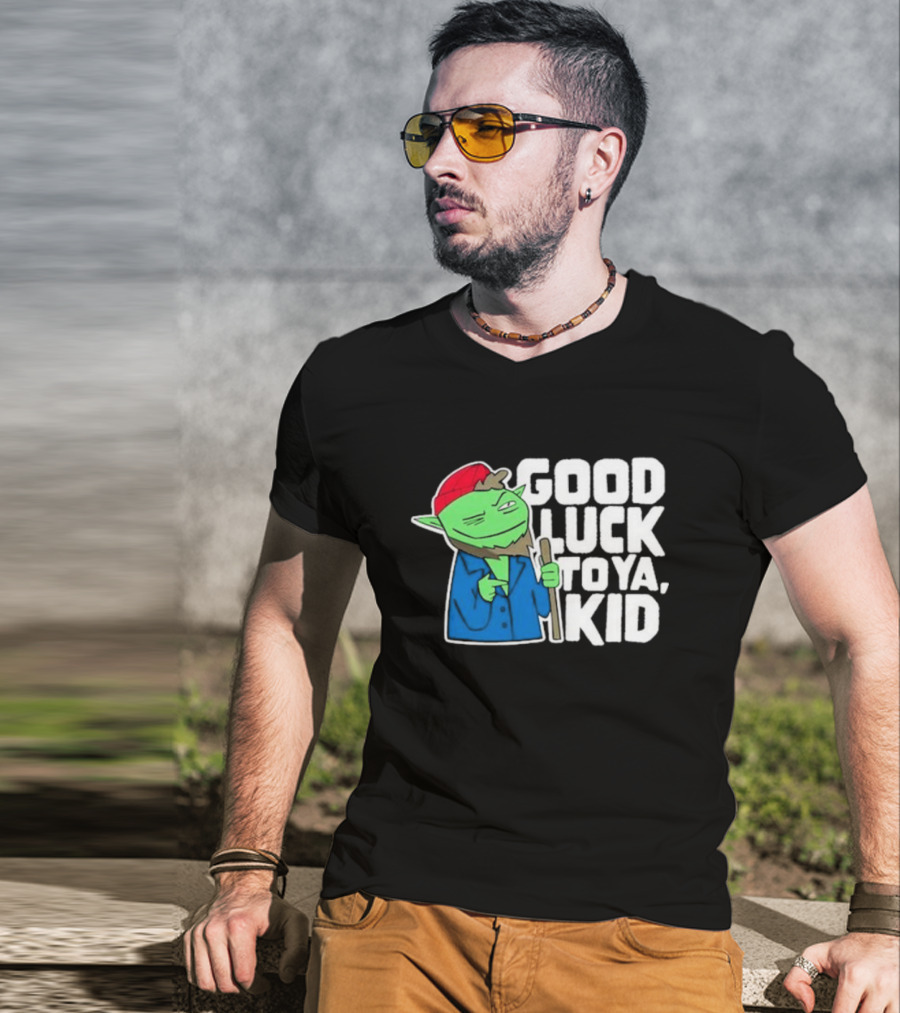 Good Luck To Ya Kid Green Character With Red Hat And Stick T-Shirt