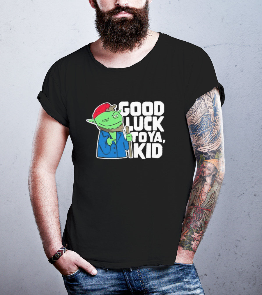 Good Luck To Ya Kid Green Character With Red Hat And Stick T-Shirt