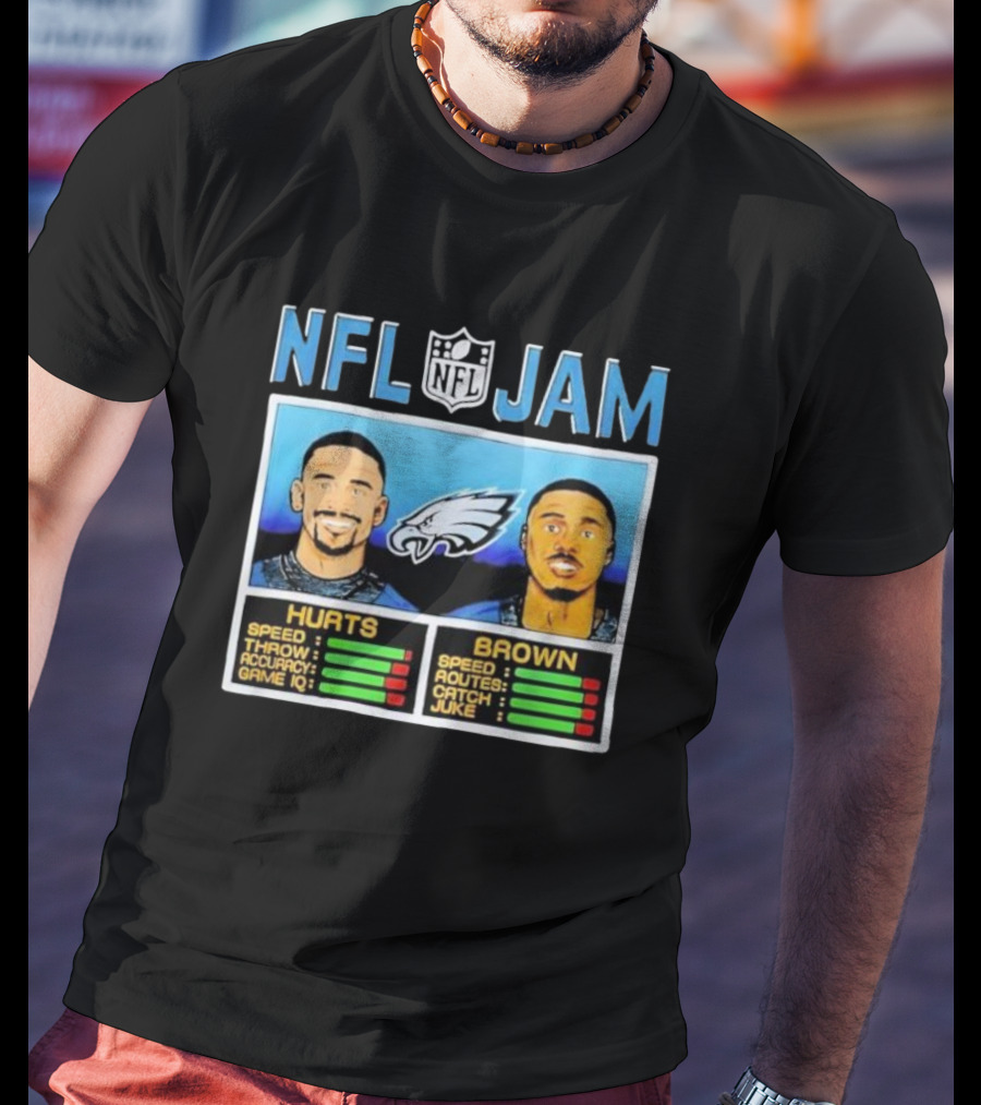 NFL Jam Hurts Brown Philadelphia Eagles Speed Accuracy Ratings T-Shirt