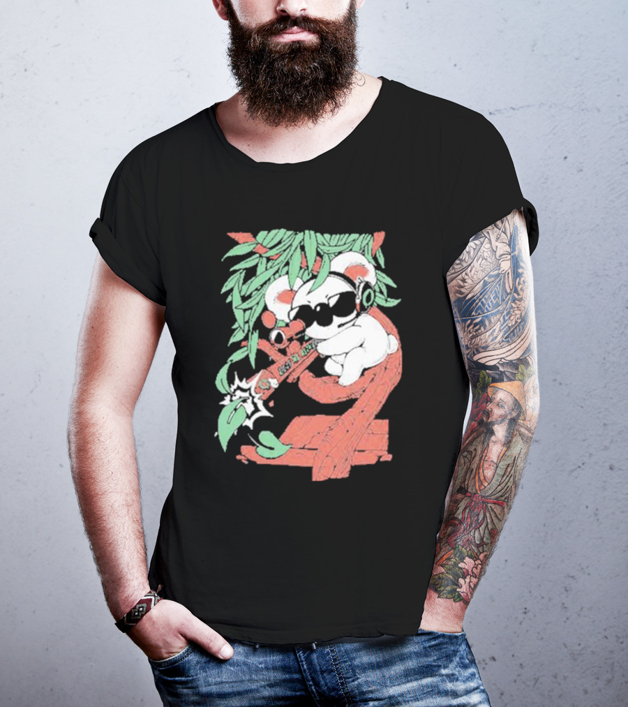 Flyquest Leaf Me Alone Koala Sniper On Tree Branch With Sunglasses And Headphones T-Shirt