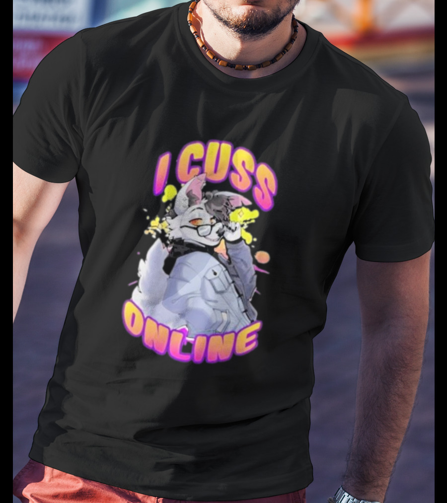 I Cuss Online By Hell Grip Wolf Cartoon Character With Jacket And Sunglasses T-Shirt