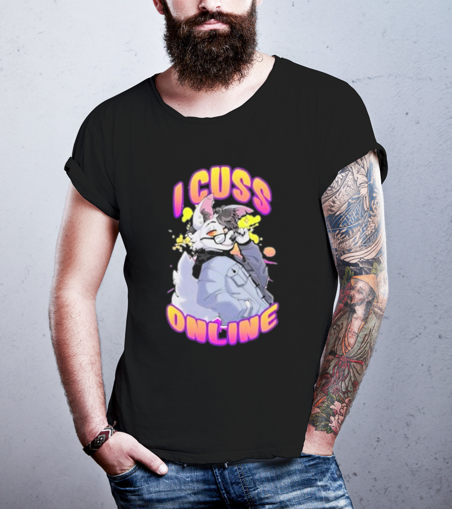 I Cuss Online By Hell Grip Wolf Cartoon Character With Jacket And Sunglasses T-Shirt