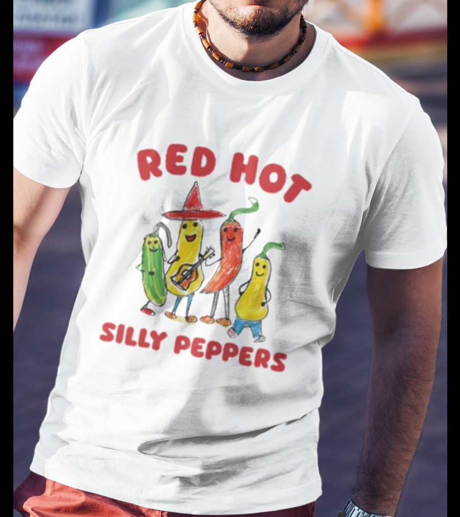 Sillycityco Red Hot Silly Peppers Cartoon Band Characters T-Shirt
