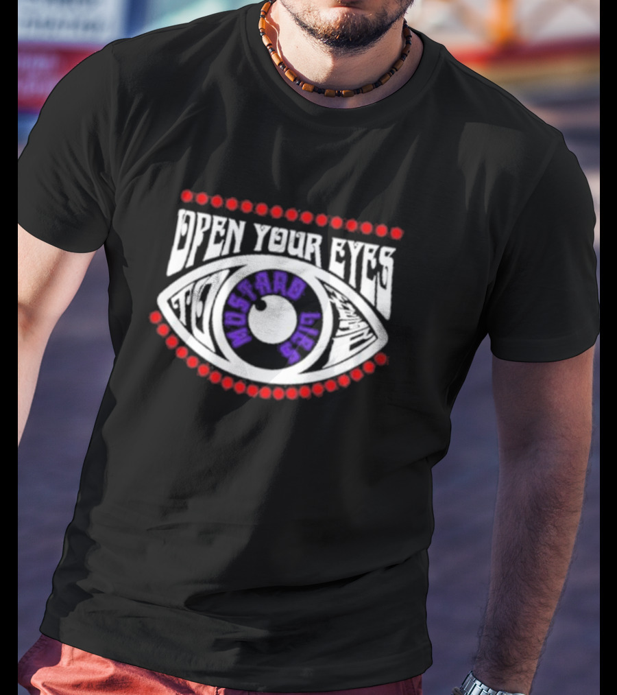 Open Your Eyes Rhinoceros Mustard Lies T-Shirt
