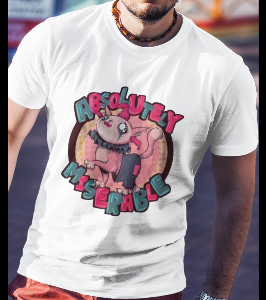 Absolutely Miserable Patchwork Cat With Puffy Text T-Shirt
