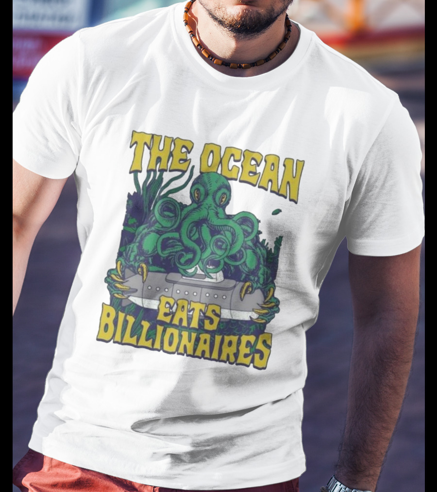 The Ocean Eats Billionaires Octopus Submarine Scene T-Shirt