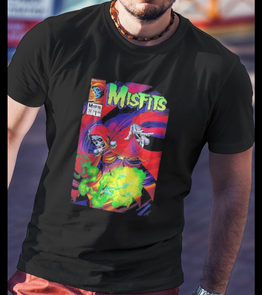 Misfits Yesterdays Death Skeleton Comic Cover 31 Skulls Purple Red Green Smoke T-Shirt