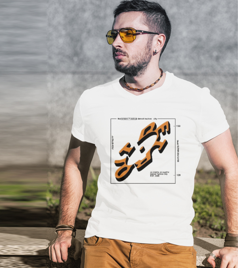 Movement Festival Detroit Techno City EST 2000 45 Heavy Latitude Longitude Coordinates T-Shirt