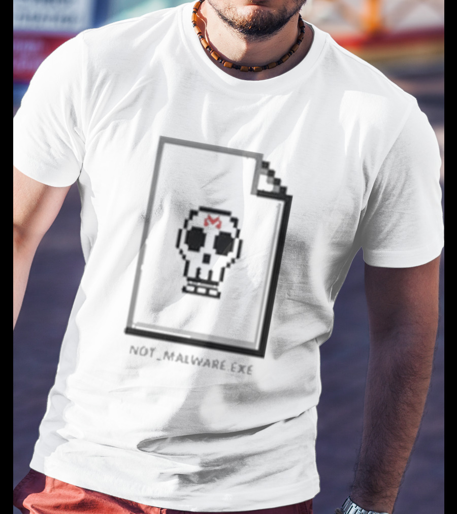 Not Malware Exe Skull Pixel Skull Icon With Red M On Document T-Shirt