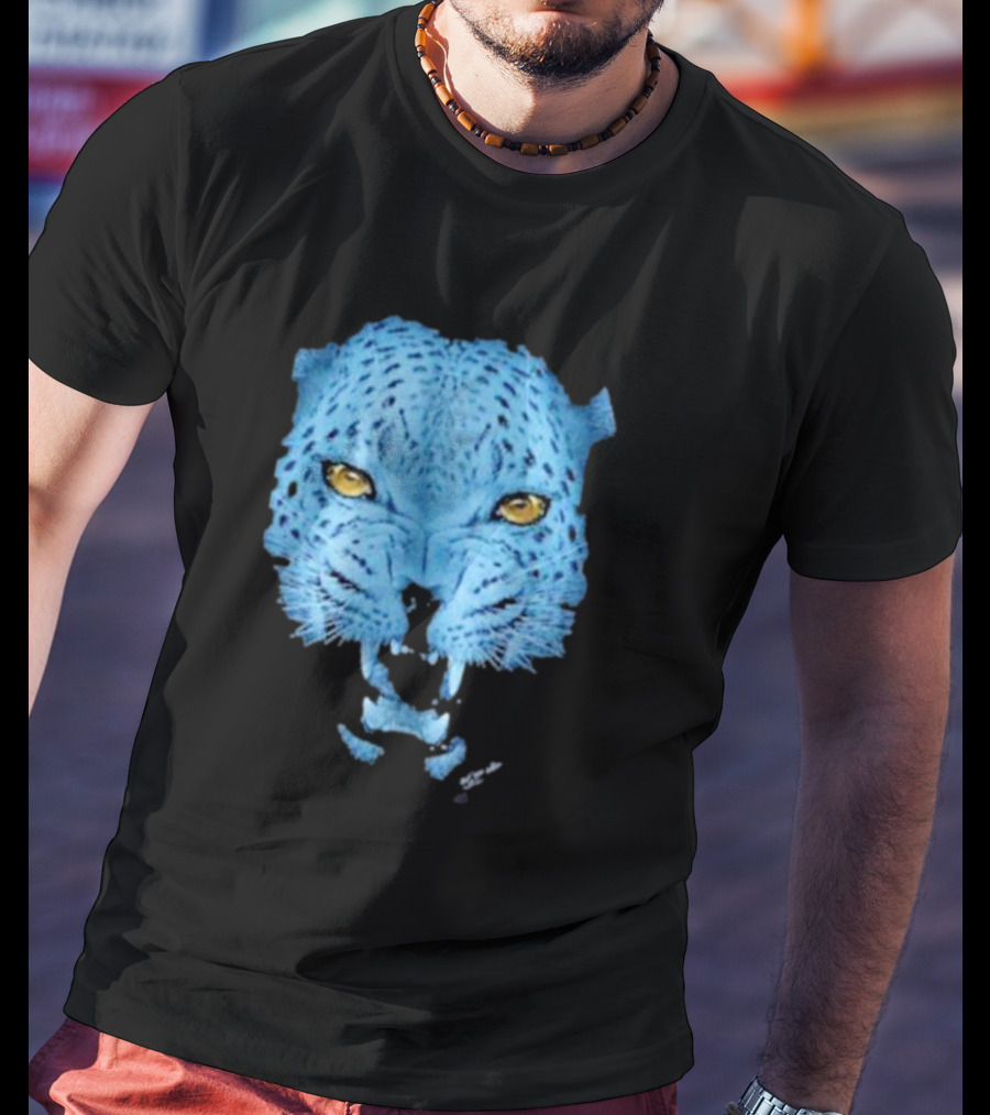 Over Blue Leopard Head With Fierce Yellow Eyes T-Shirt