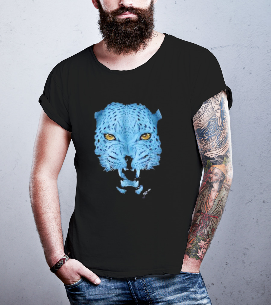 Over Blue Leopard Head With Fierce Yellow Eyes T-Shirt