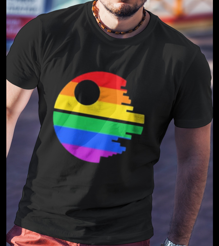 Rainbow Death Star Icon With Multicolor Stripes T-Shirt