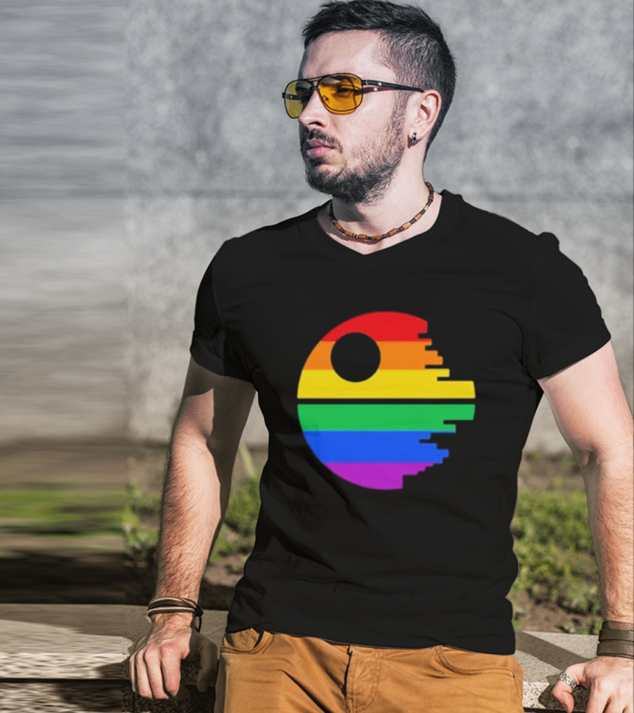 Rainbow Death Star Icon With Multicolor Stripes T-Shirt