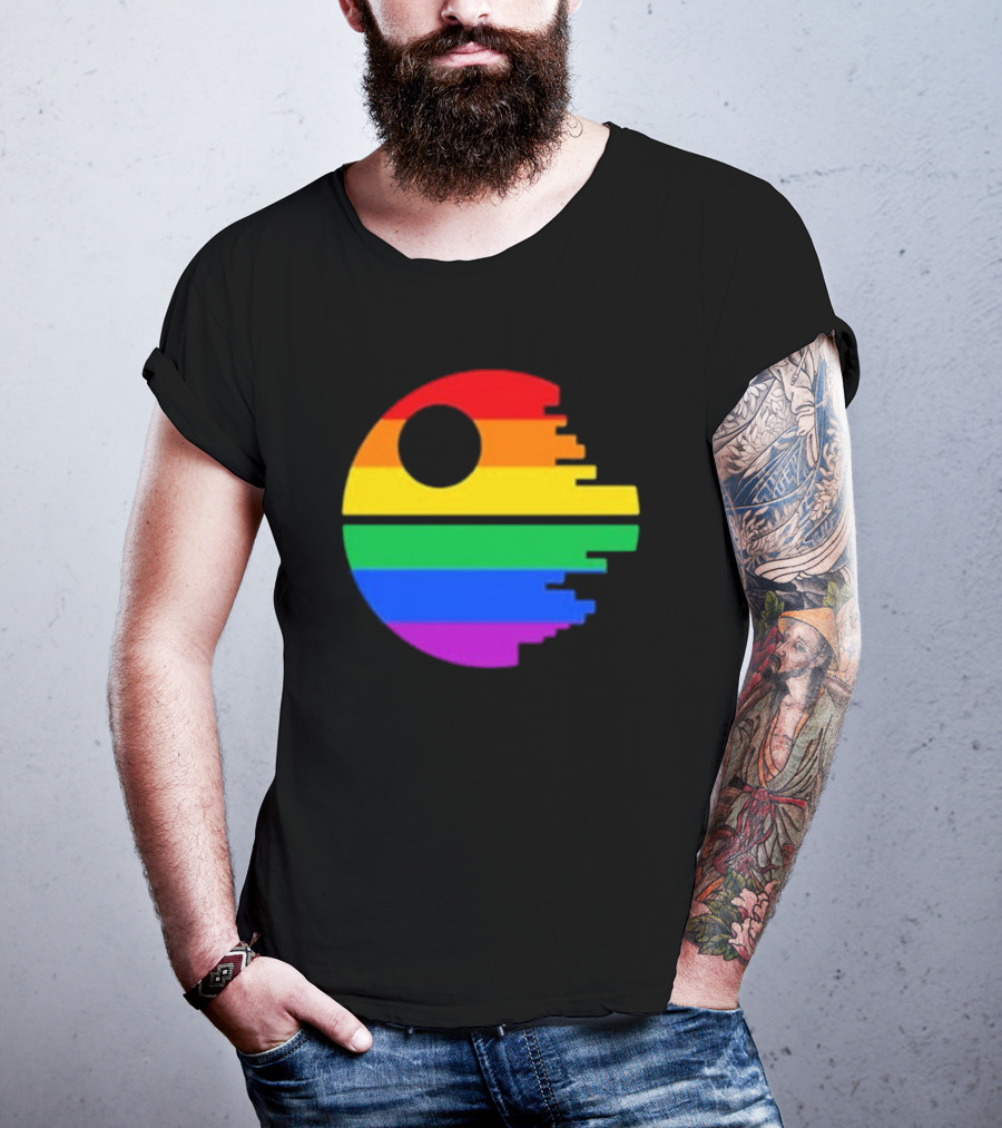 Rainbow Death Star Icon With Multicolor Stripes T-Shirt