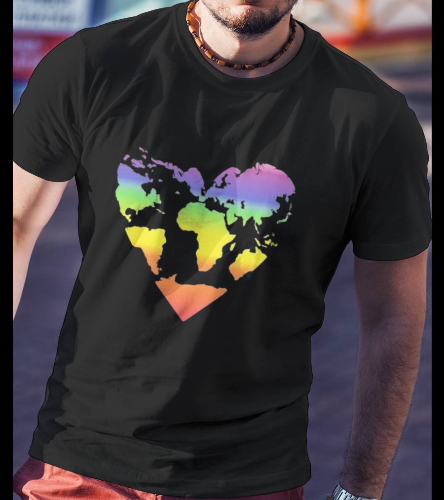 Rainbow Heart World Map Polyamory Pride T-Shirt