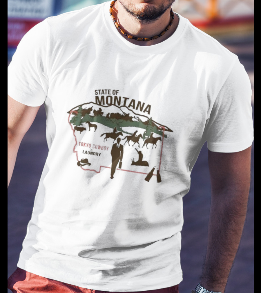 State Of Montana Tokyo Cowboy Laundry Pastoral Scene T-Shirt
