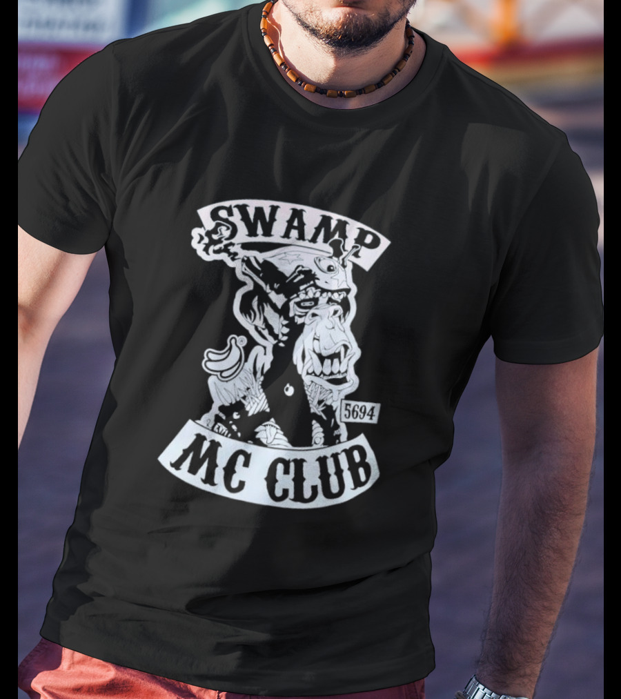 Swamp MC Club 5694 Gorilla Skull Motorcycle Emblem T-Shirt