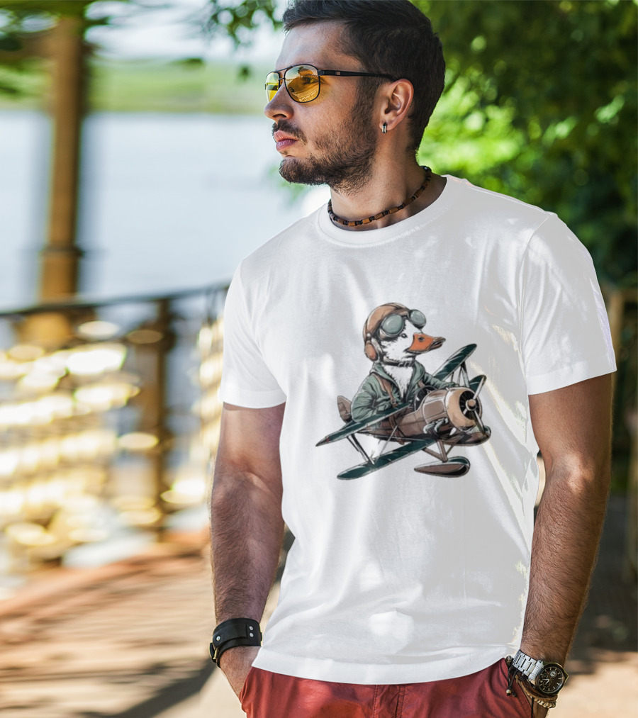 Aviator Duck Flying Vintage Airplane Pilot Softstyle T-Shirt