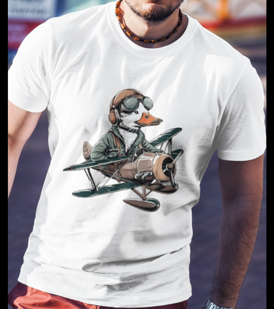Aviator Duck Flying Vintage Airplane Pilot Softstyle T-Shirt