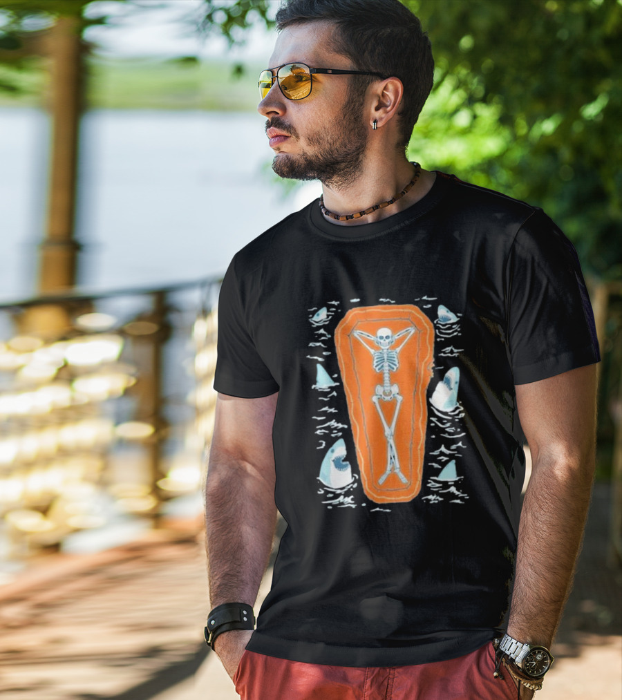 Brain Freeze Press Daydreamer Relaxing Skeleton Coffin Sharks T-Shirt